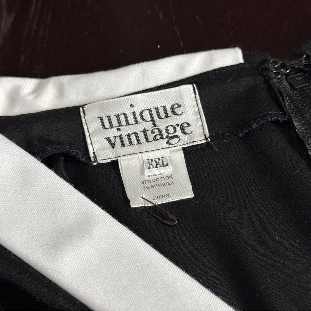 Unique Vintage XXL Black Retro Pin Up Rockabilly Collared Full Skirt Dress - Picture 7 of 9